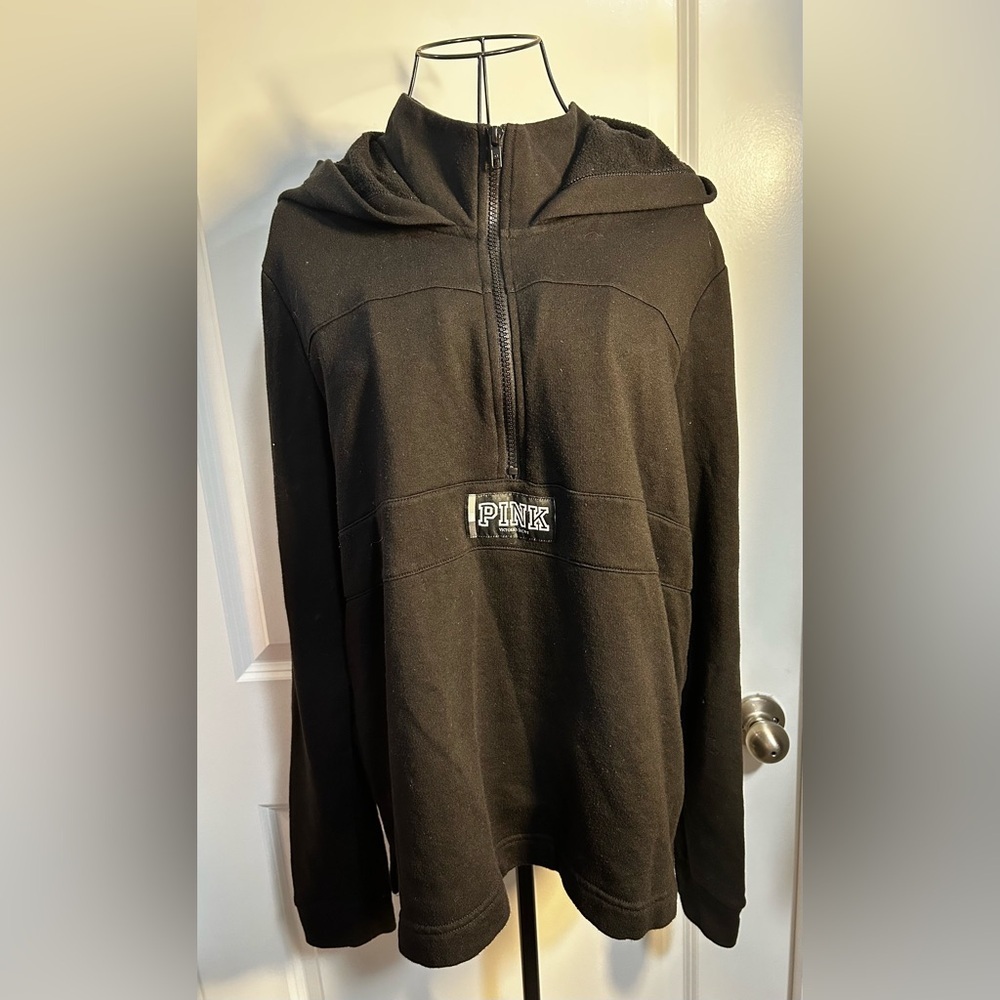 PINK Victoria's Secret Women's 1/4 Zip Hoodie-NO DRAWSTRING